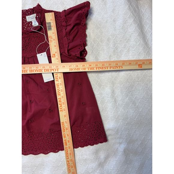 NWT Calypso St Barth Eyelet Embroidered Blouse Ruffle Sleeve Burgundy Size Med - Picture 4 of 4